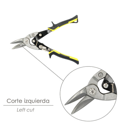 Tijeras Chapa Corte Izquierda 250 mm. Hoja Acero Al Carbono, Mangos Engomados, Con Dientes Serrados, Cortachapa, Tijera Aviacion
