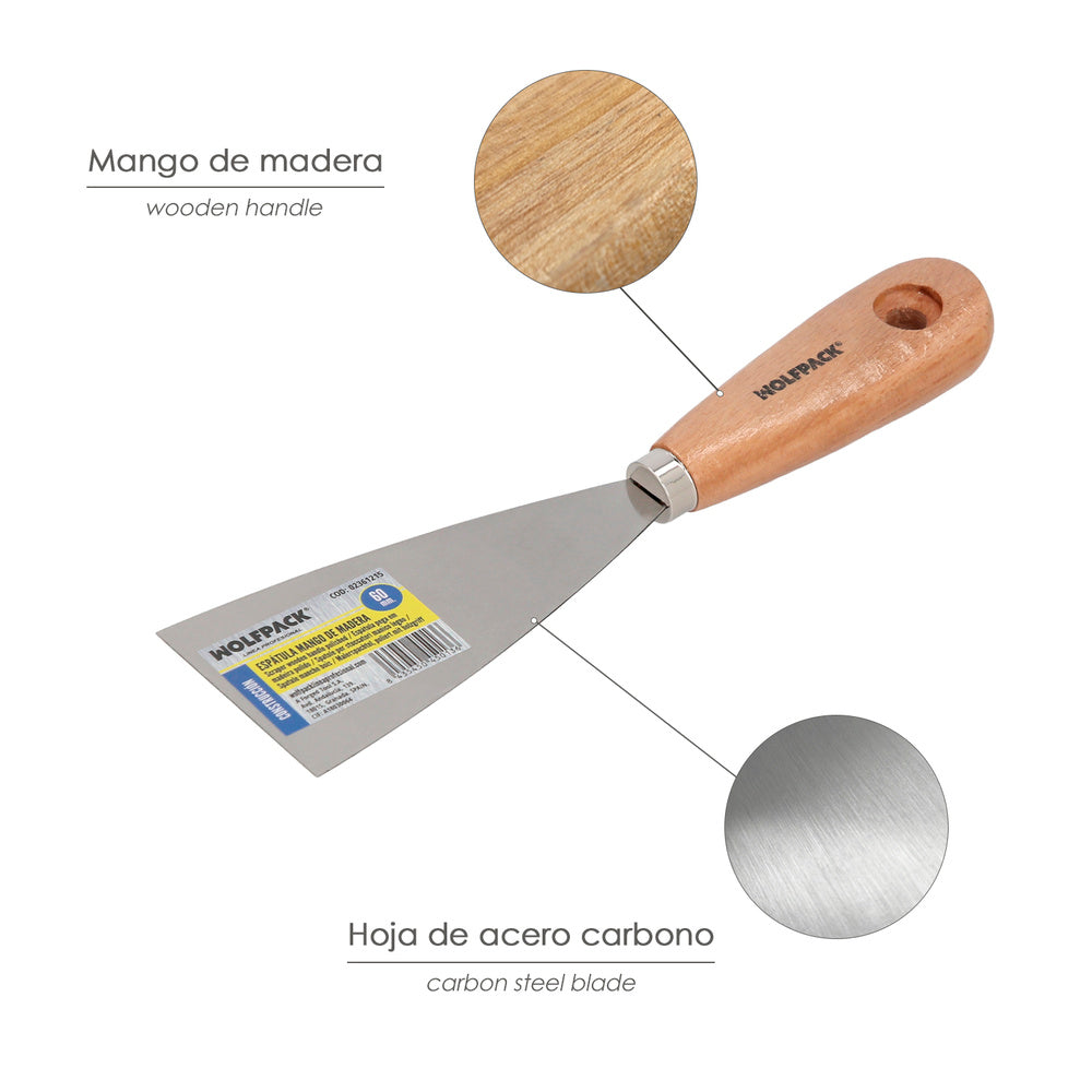 Espatula Mango Madera Hoja Acero 60 mm. Aplicar Yeso, Pintora, Masillas, Pladur, etc.