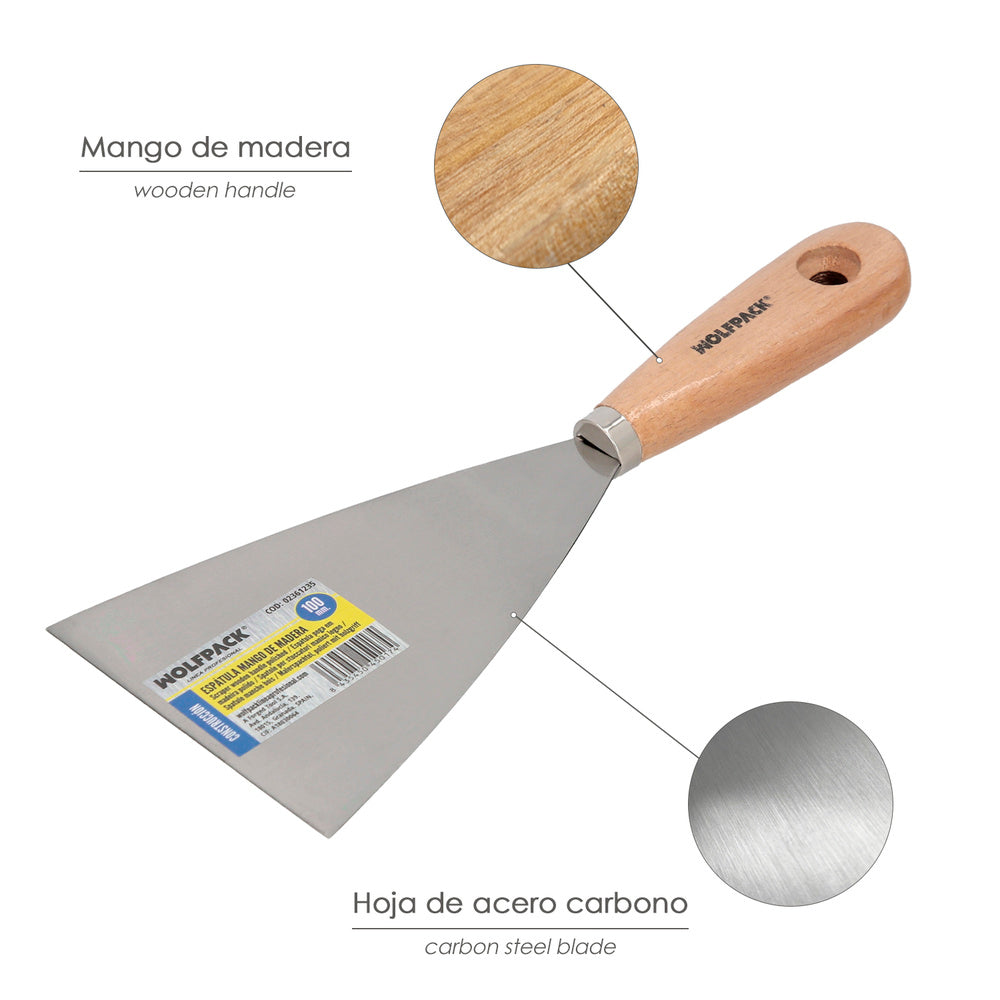 Espatula Mango Madera Hoja Acero 100 mm. Aplicar Yeso, Pintora, Masillas, Pladur, etc.