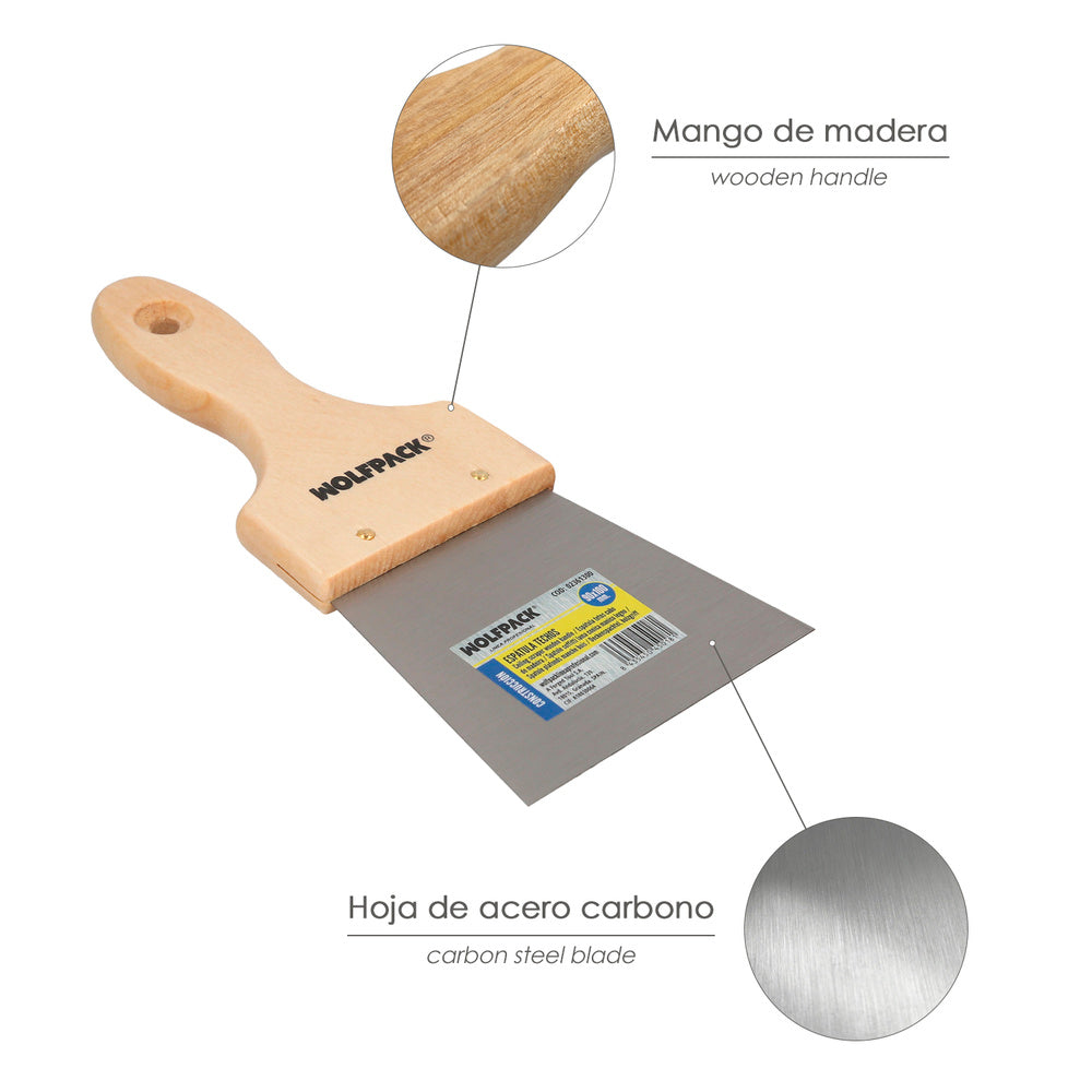 Espatula Techos Mango Madera Hoja Acero 90 x 100 mm. Aplicar Yeso, Pintora, Masillas, Pladur, etc.