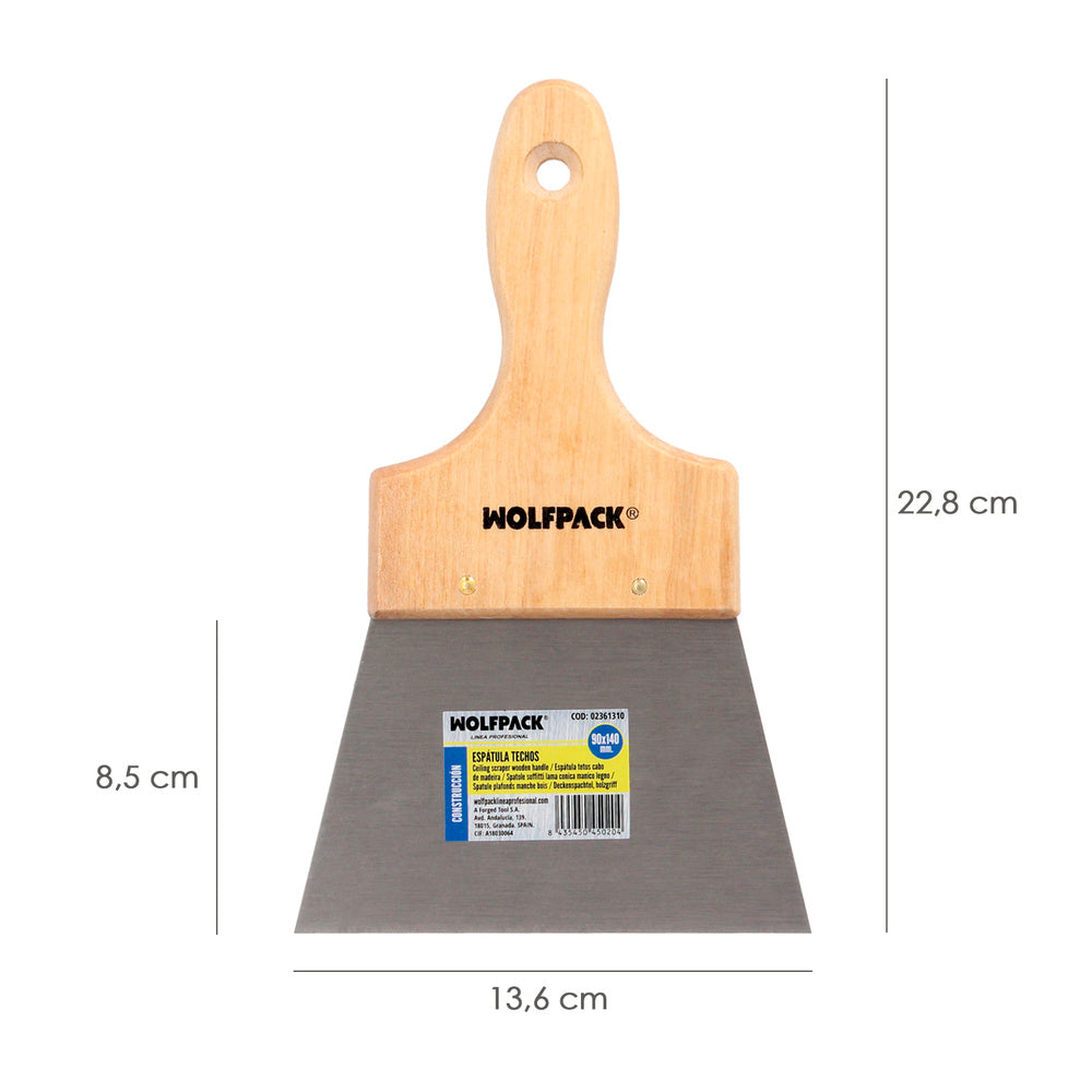 Espatula Techos Mango Madera Hoja Acero 90 x 140 mm. Aplicar Yeso, Pintora, Masillas, Pladur, etc.