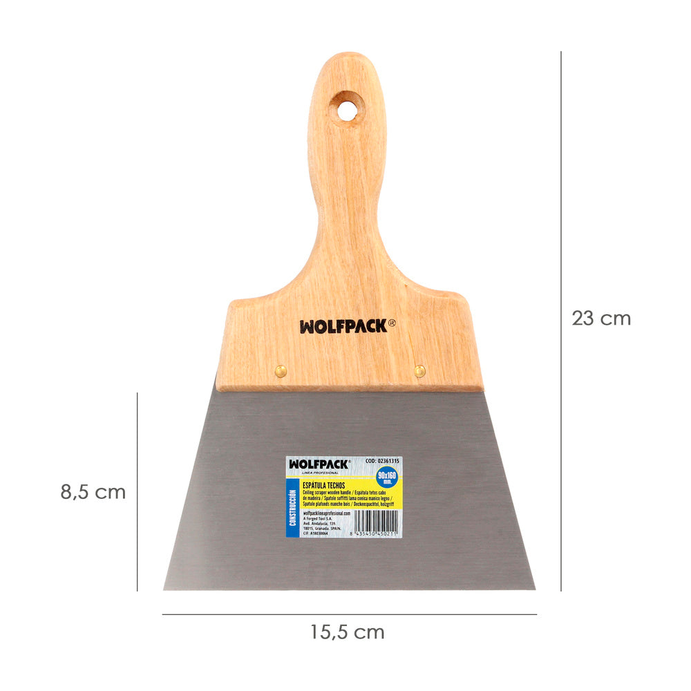 Espatula Techos Mango Madera Hoja Acero 90 x 160 mm. Aplicar Yeso, Pintora, Masillas, Pladur, etc.