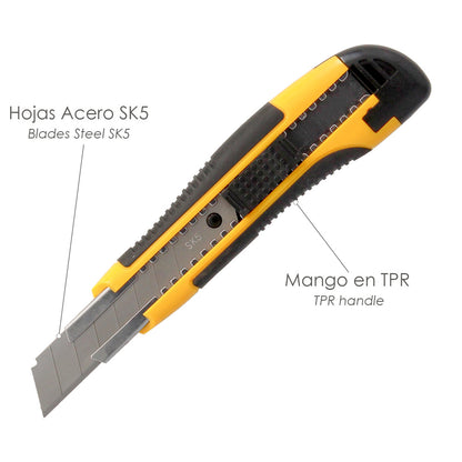 Cutter Con Hoja De 18 mm. Con 2 Hojas (Expositor 24 Piezas)