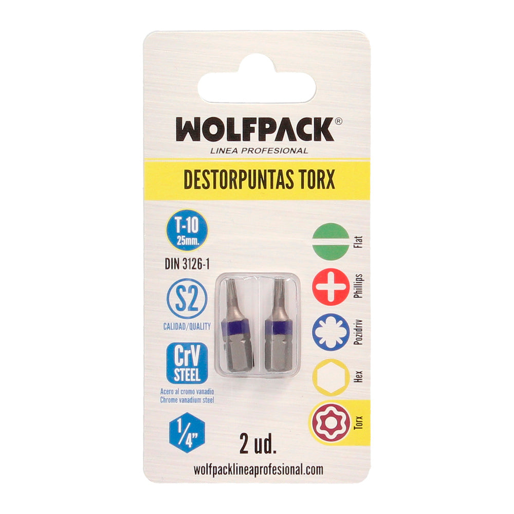 Puntas Destornillador Torx 10 Inviolable (2 Piezas). Acero S2 al Cromo Vanadio. Puntas Hexagonales, Destorpuntas,