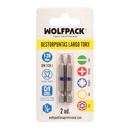 Puntas Largas Destornillador Torx T20 (2 Piezas). Acero S2 al Cromo Vanadio. Puntas Hexagonales, Destorpuntas,