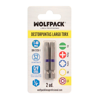 Puntas Largas Destornillador Torx T40 (2 Piezas). Acero S2 al Cromo Vanadio. Puntas Hexagonales, Destorpuntas,
