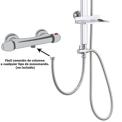 Columna Ducha Universal Multifuncional Completa Cuadrada, Acero inoxidable, Rociador Alcachofa Efecto Lluvia 22,5x22,5 cm.