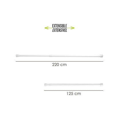 Barra Para  Cortina Ducha Extensible Aluminio Blanco 125 a 220 cm.