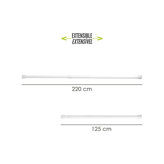 Barra Para  Cortina Ducha Extensible Aluminio Blanco 125 a 220 cm.