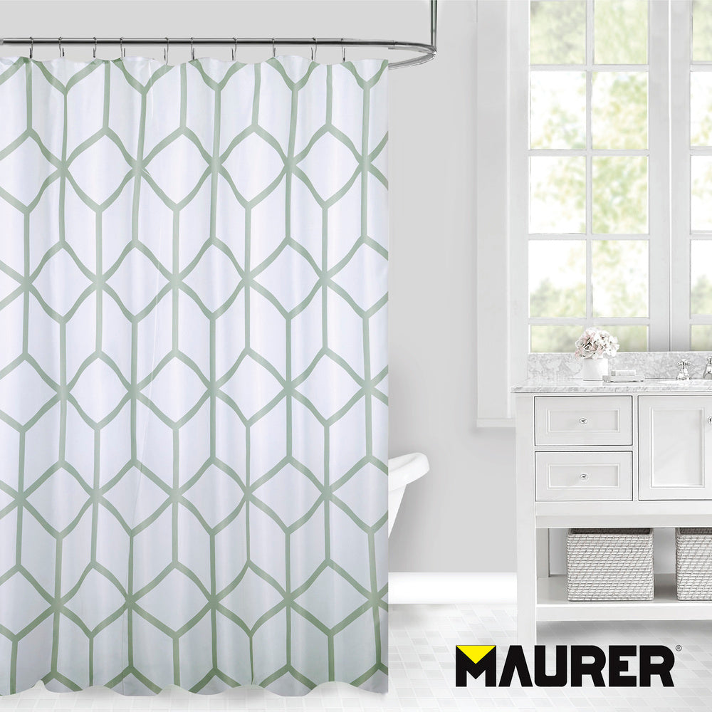 Cortina Ducha Tela Geometria 180 x 200 cm. Cortina baño, Cortina Tela Impermeable Con Anillas