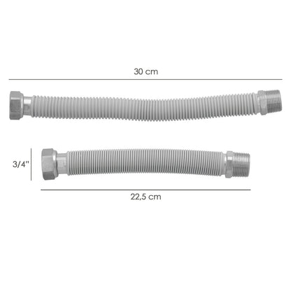 Tuberia Extensible Agua Acero Inoxidable Corrugado. Longitud de 22,5 a 30 cm. Tomas 3/4"