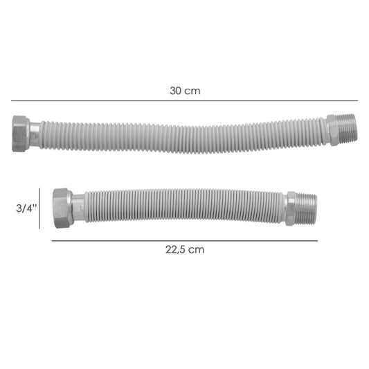 Tuberia Extensible Agua Acero Inoxidable Corrugado. Longitud de 22,5 a 30 cm. Tomas 3/4"