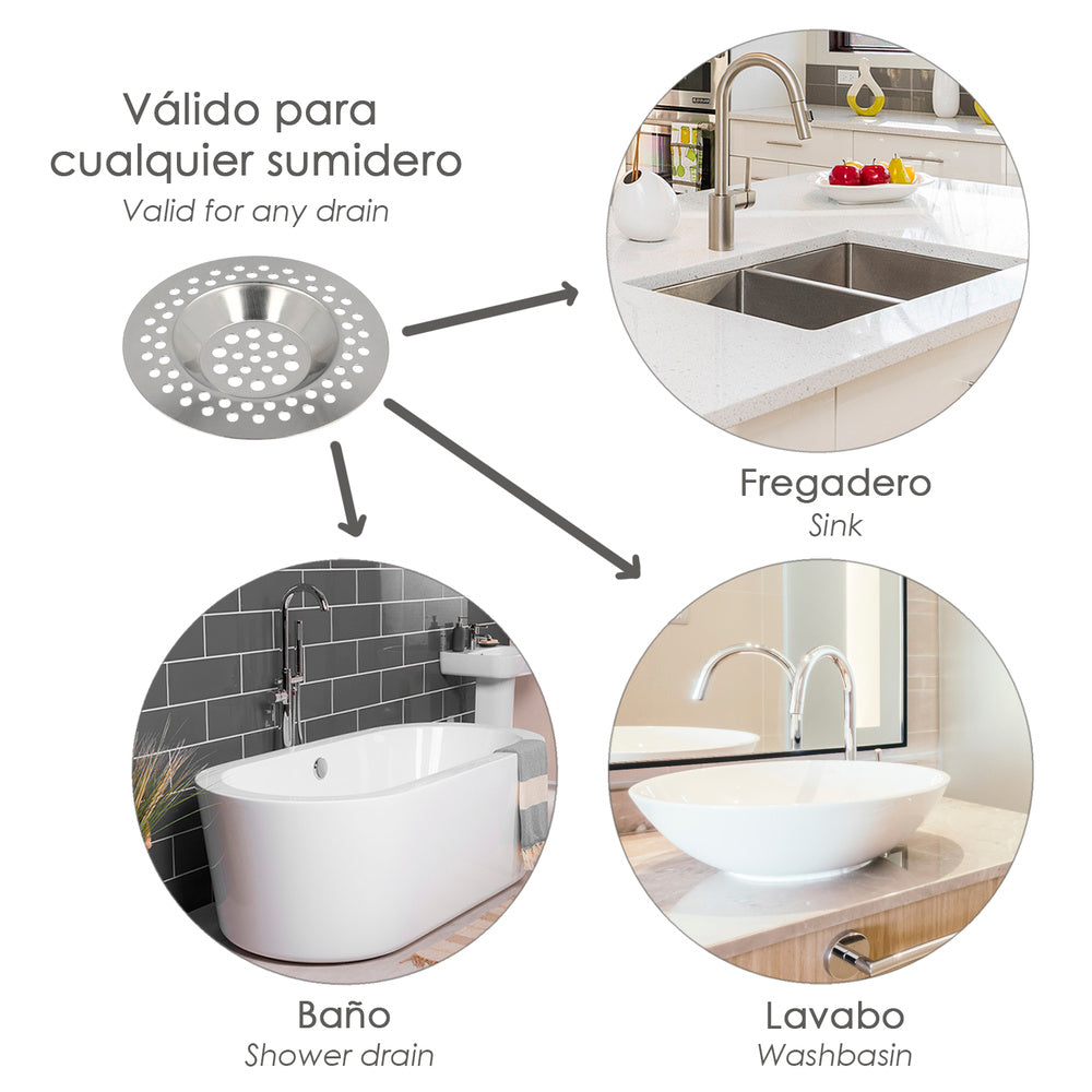 Filtro Cestillo Para Lavabo / Fregadero Inoxidable 8 cm.