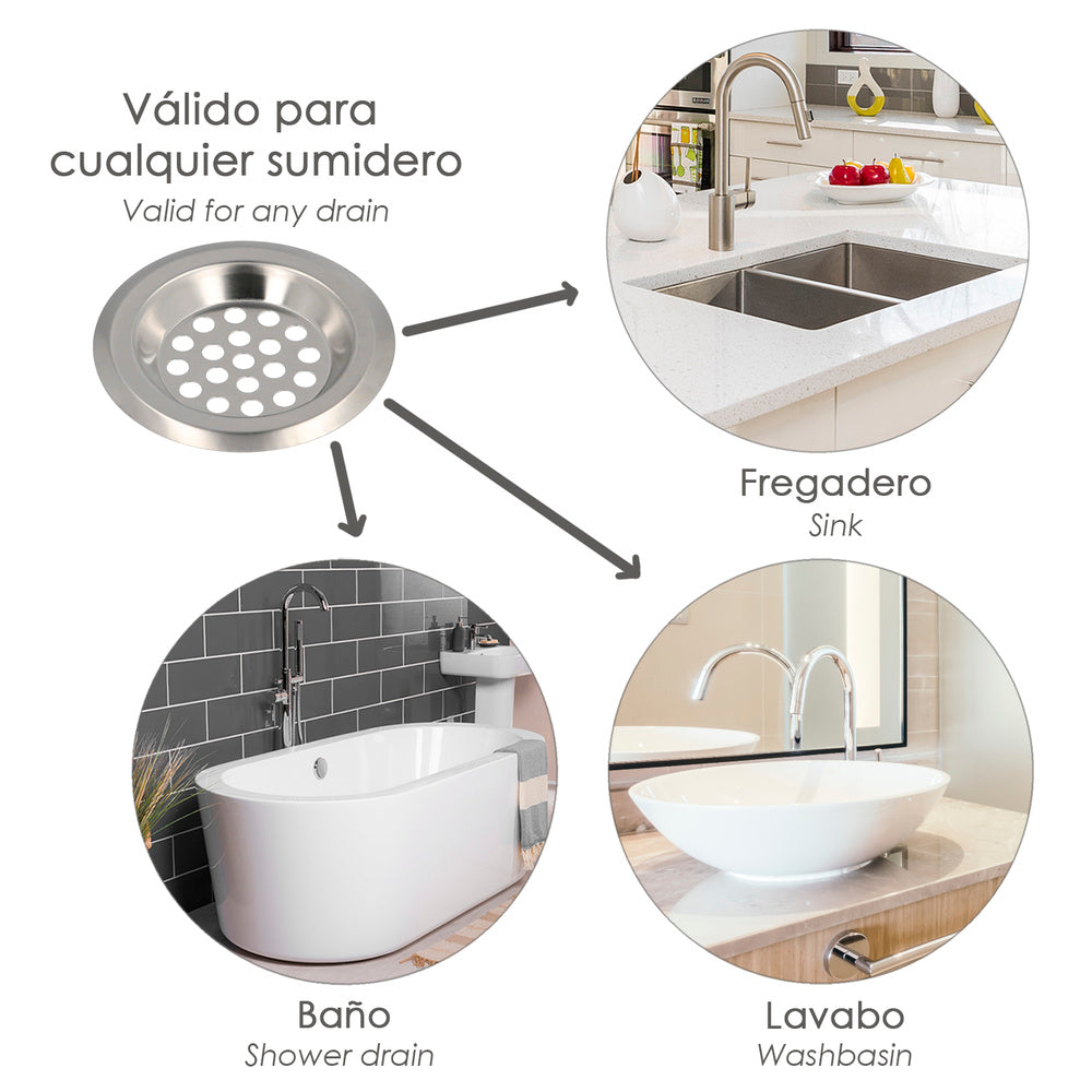 Filtro Cestillo Para Lavabo / Fregadero Inoxidable 6 cm.