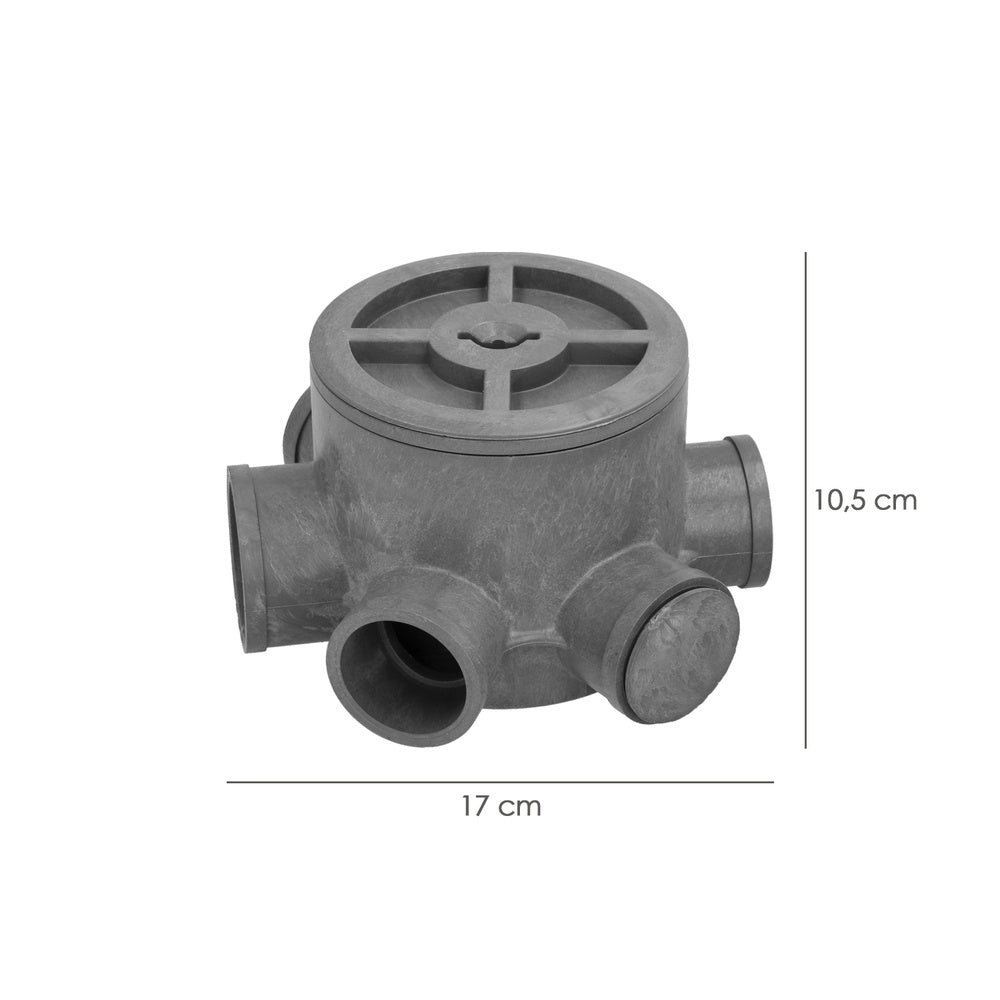 Bote Sifónico PVC Tuberias Ø 110 mm. Salidas Ø 50 y 40 mm. Altura 105 mm.