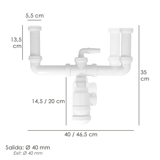 Sifon Doble Extensible Con Botella Salida 1 1/2" Salida Ø 40 mm.