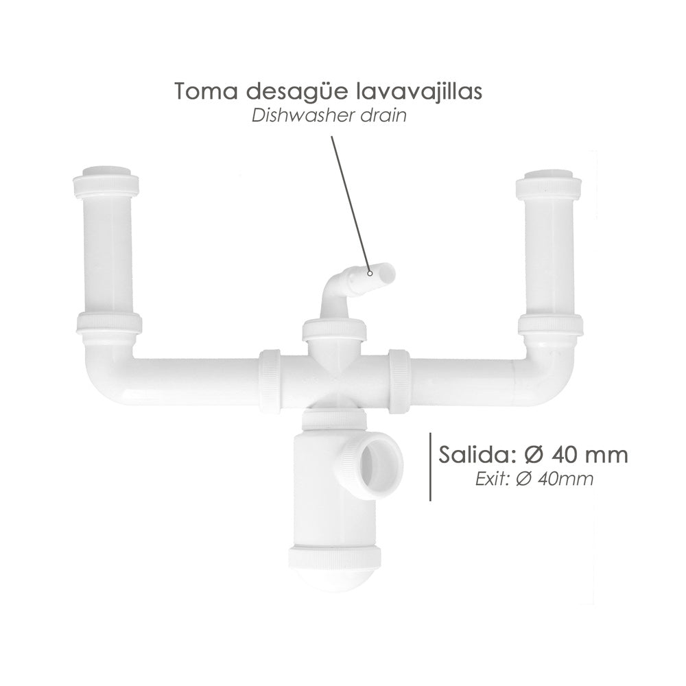 Sifon Doble Extensible Con Botella Salida 1 1/2" Salida Ø 40 mm.