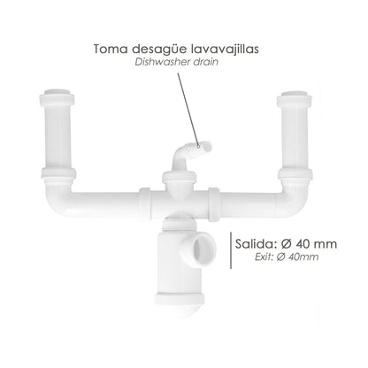 Sifon Doble Extensible Con Botella Salida 1 1/2" Salida Ø 40 mm.