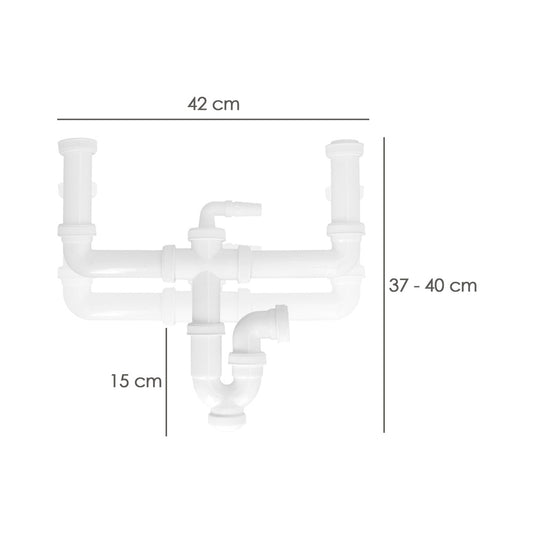 Sifon Doble Extensible Con Dos Evacuaciones  1 1/2" Salida De Ø 40 Mm