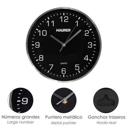 Reloj De Pared Ø 25 Cm Negro