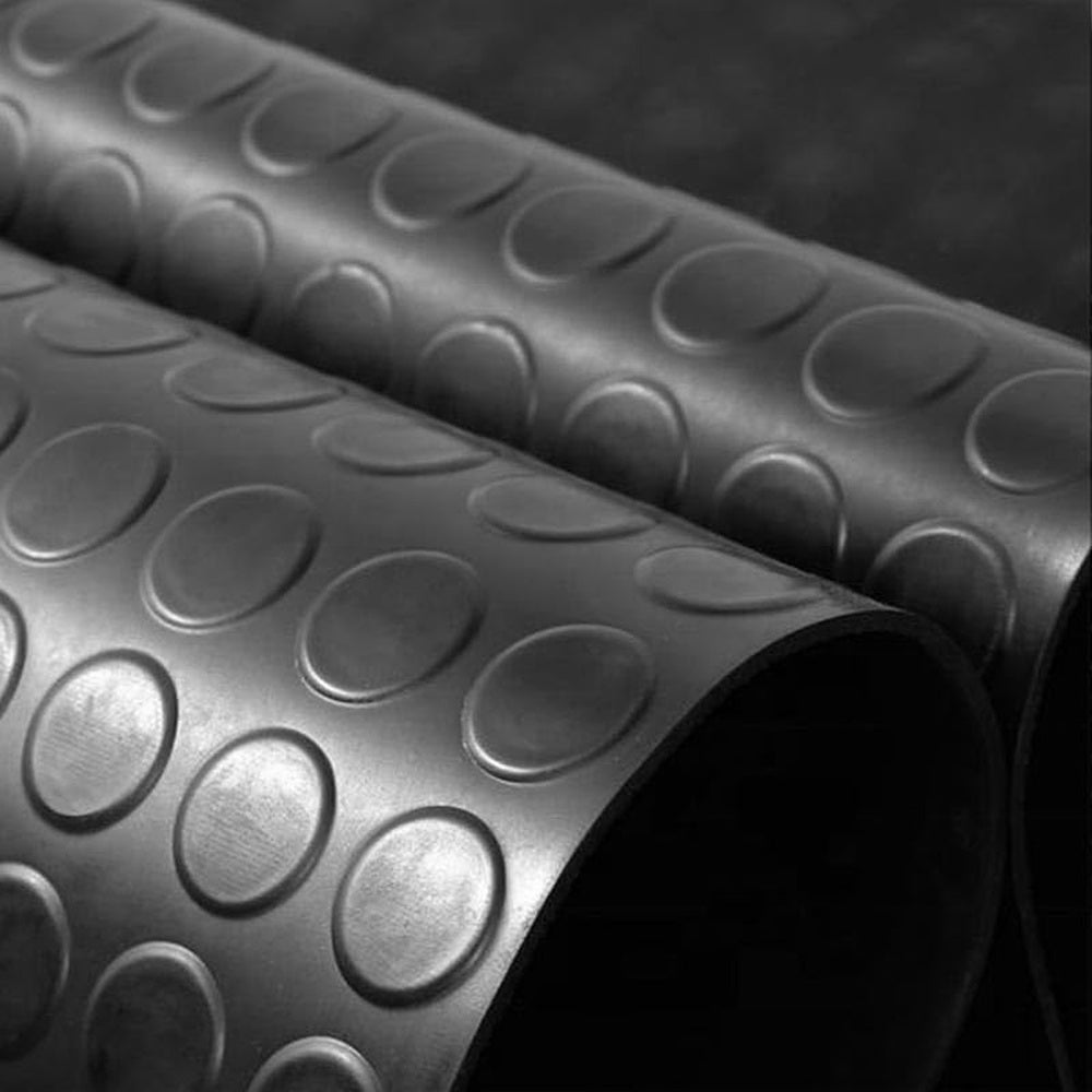 Suelo Goma Circulos 1,20x10 Metros 3 mm. de Grosor Color Negro. Uso Domestico