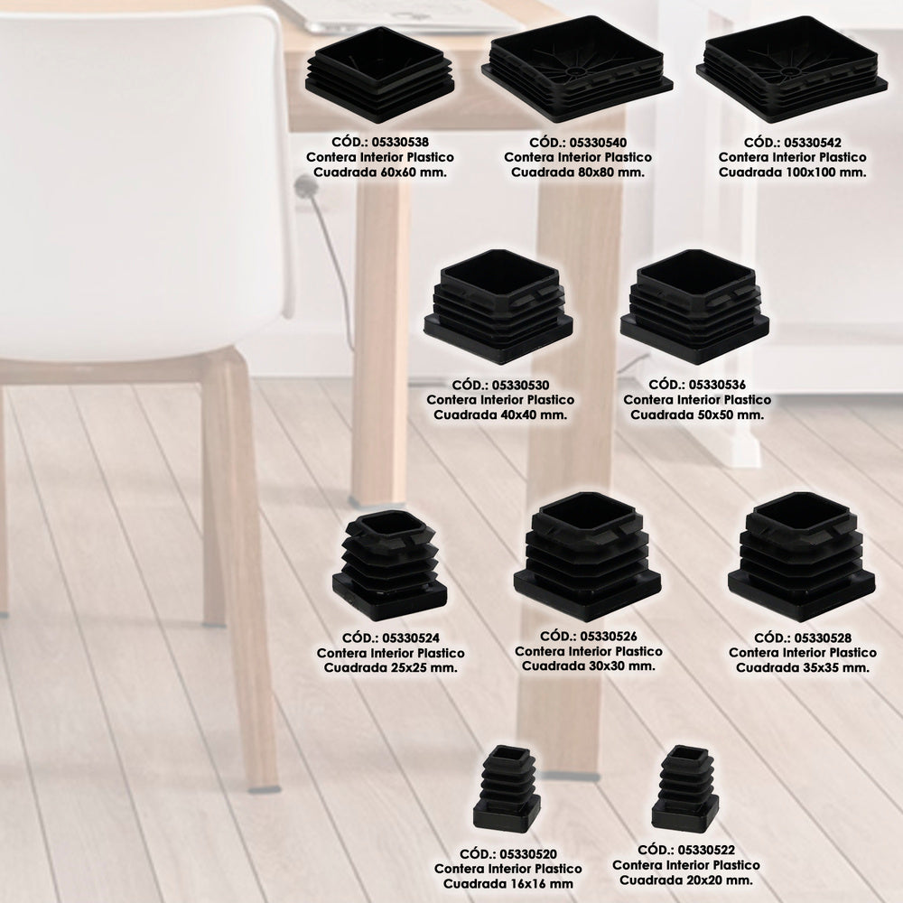 Contera Interior Plastico Cuadrada 50x50 mm. Color Negro. Bolsa 100 Unidades. Contera Mesa, Silla, Muebles, Estanteria