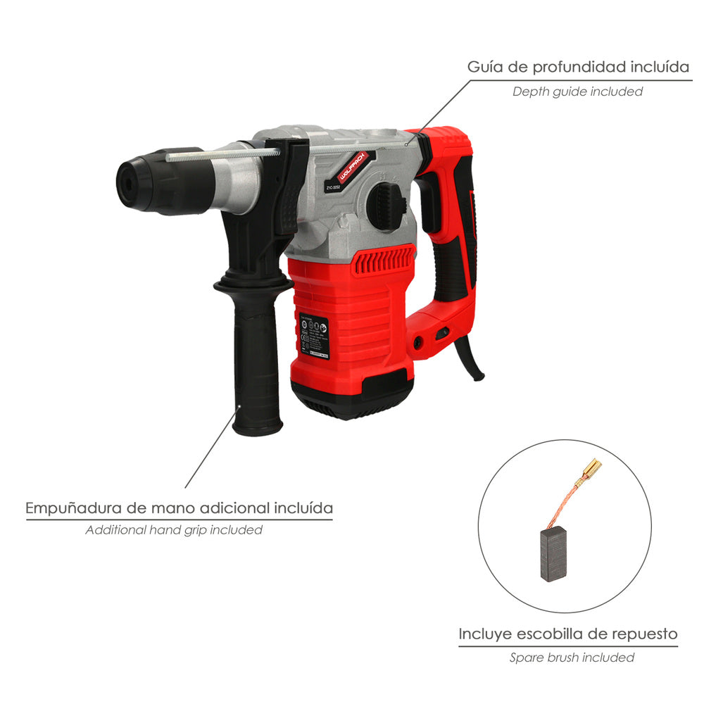 Martillo Demoledor Perforador SDS PLUS 1.500 Watt. Con Accesorios y Maletin. 4.000 IPM 6 Julios.
