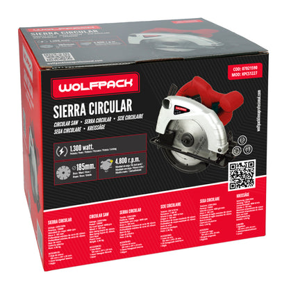 Sierra Circular 1300 Watt. Disco 185 mm. 4.800 RPM Corte a Inglete Con Regulador de Profundidad. Ingletadora, Sierra Madera.