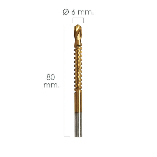 Fresa Rotativa Para Metales HSS  Ø 6 x 80 mm. Para Taladro / Fresadora