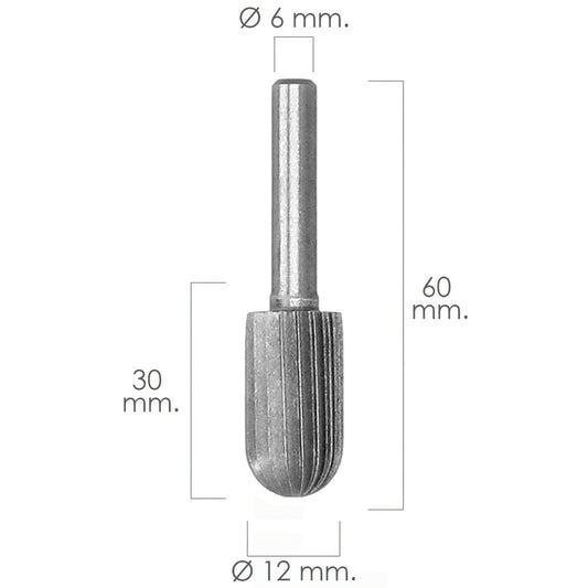 Fresa Rotativa Para Metal Cilíndrica Curva Ø 12 mm. Para Taladro / Fresadora