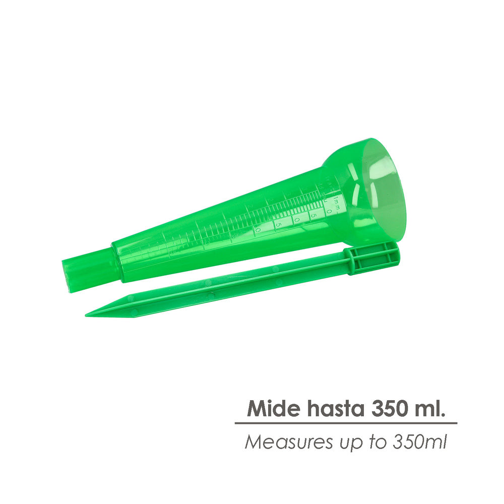 Pluviometro Plastico Verde 350 ml. Con piqueta. Medidor lluvia, Monitorizar las Precipitaciones Jardín Exteriores