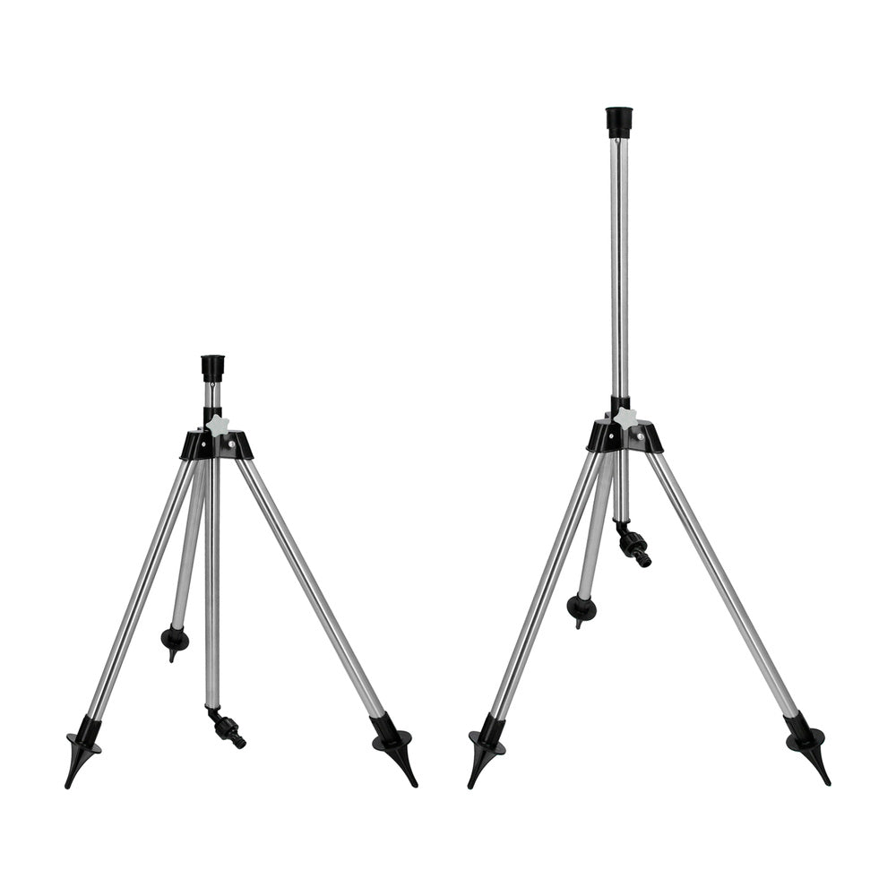 Tripode Para Aspersores Altura Regulable 55/90 cm. Tomas agua 1/2". Acero Cromado. Tripode Aspersores Jardineria