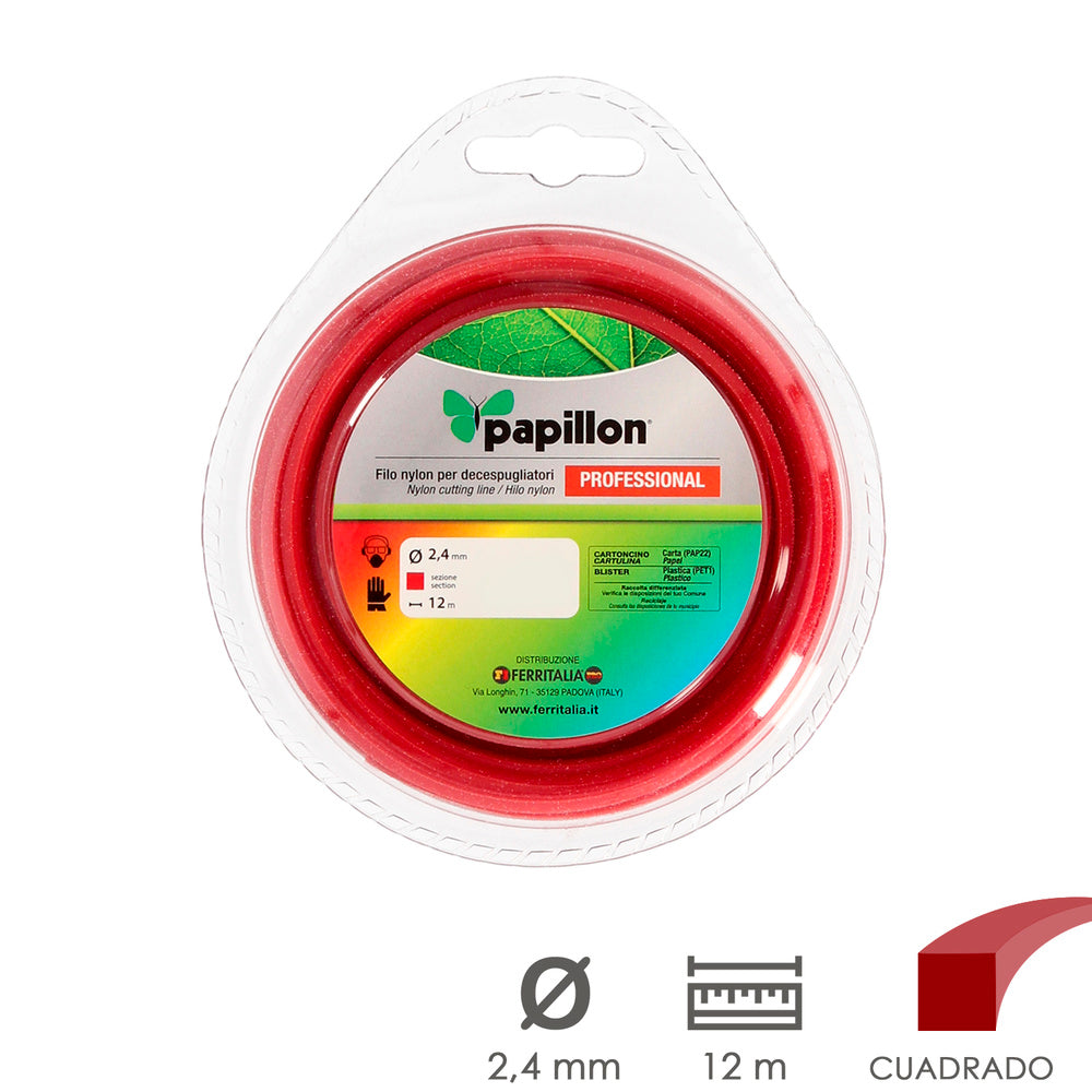 Hilo Nylon Desbrozadoras Cuadrado Profesional Ø 2,4 mm. Rollo 12 metros. Hilo Nylon Corte Desbrozadores Hierba, Jardin, Maleza