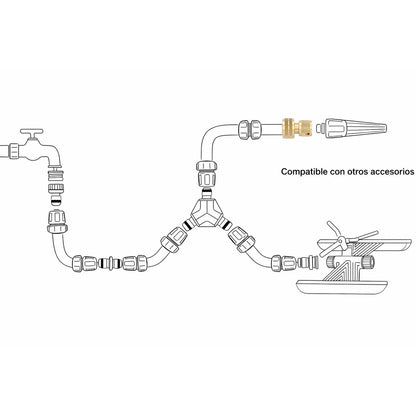 Conector Manguera Con Función STOP Fabricado en Laton  3/4" Hembra, Adaptador Grifo, Conector Grifo A Conector Rapido