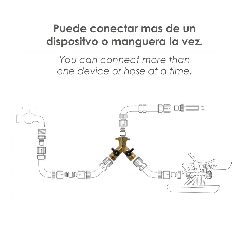 Adaptador Manguera Laton 2 Tomas Macho 3/4", Duplicador Grifo, Adaptador 2 Vias, Entrada 3/4" Hembra