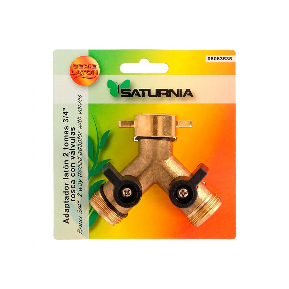Adaptador Manguera Laton 2 Tomas Macho 3/4", Duplicador Grifo, Adaptador 2 Vias, Entrada 3/4" Hembra