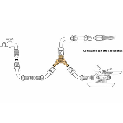 Adaptador Manguera Laton 2 tomas para Grifo 3/4"
