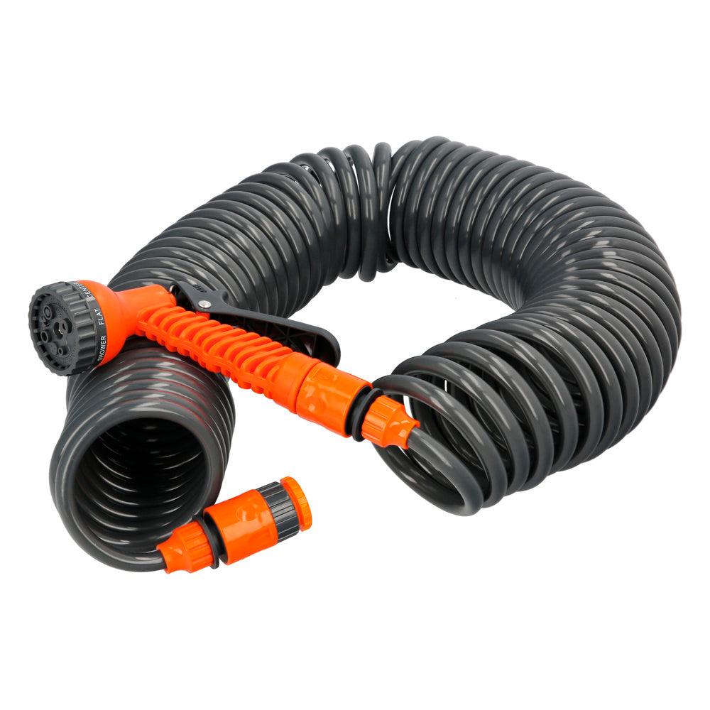 Manguera  Extensible Espiral Autoenroscable Para Riego Jardin 15 MetrosCon Pistola y Conectores