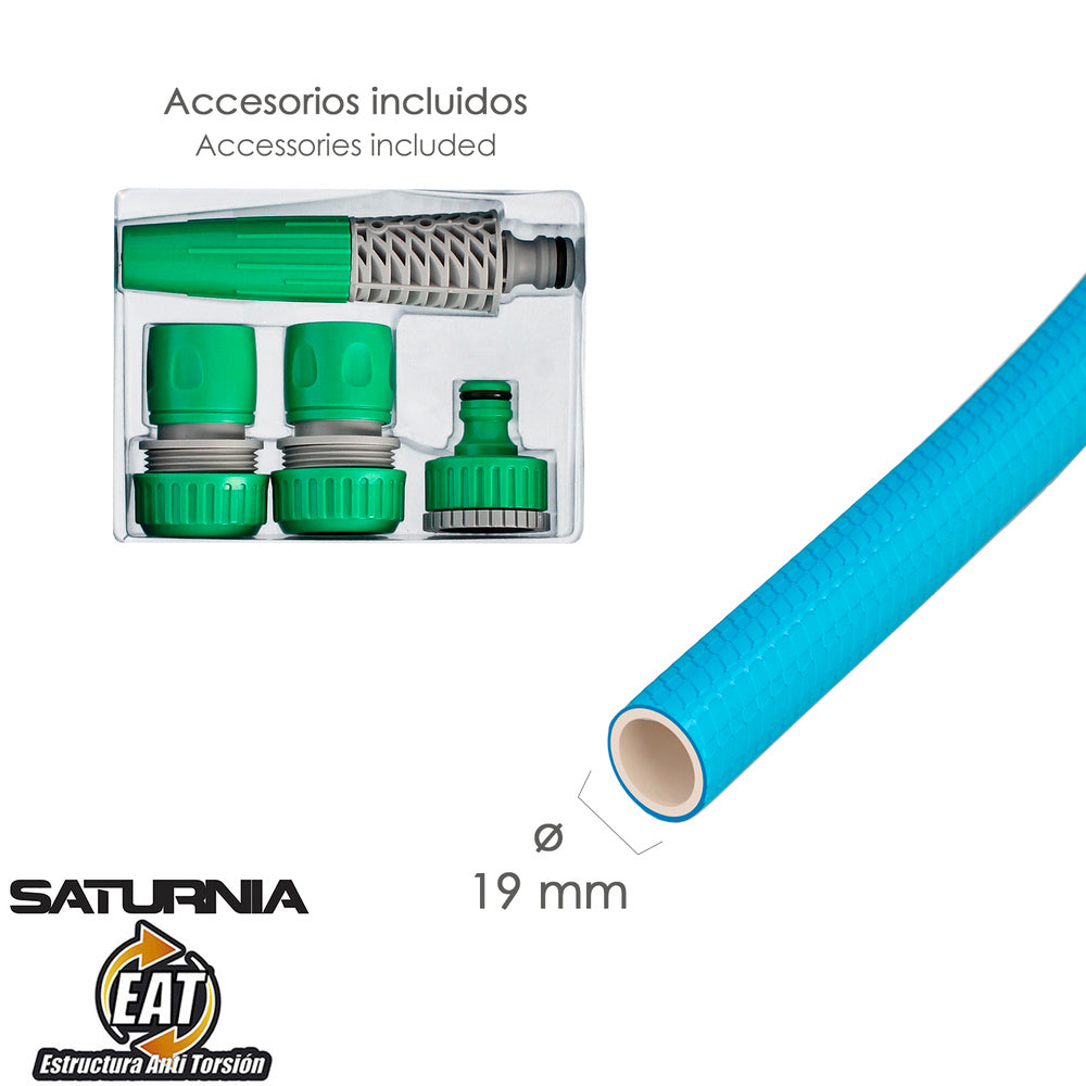 Manguera Tricotada No Torsion Blue Ø 19 mm. Rollo 25 metros. Con Accesorios,  Manguera Anti Torsion, Manguera Sin Dobleces,