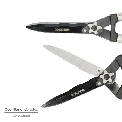 Tijeras Podar Setos 2 Manos Mangos Madera 54 cm. Hojas Acero Antiadherente, Ajuste Corte