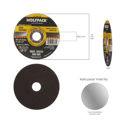 Disco Corte Abrasivo Acero Inoxidable Plus Ø 125x Ø 22,2 mm Espesor 1,0 mm. Disco Radial / Amoladora Universal