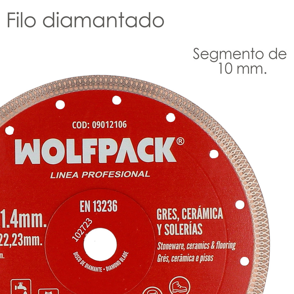 Disco Diamante Ø 230 mm. Porcelanicos, Gres, Ceramica, Solerias. Segmento Diamantado 10 mm.