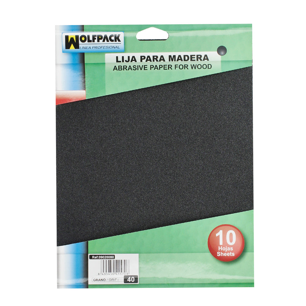Lija Madera Grano 40 (Pack 10 pliegos)