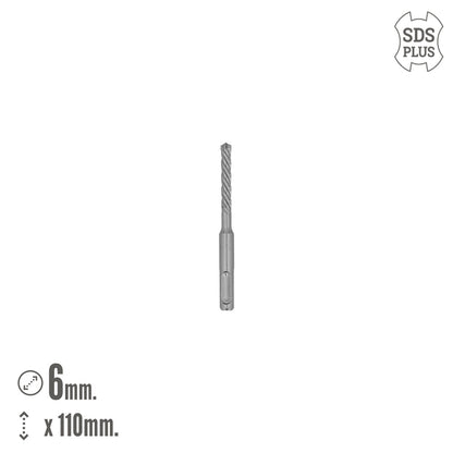 Broca Sds Plus 8 Filos Cortantes Especial Para Hormigon Armado Ø 6 x 110 mm. Broca Paredes, Broca Cimientos, Broca Muros