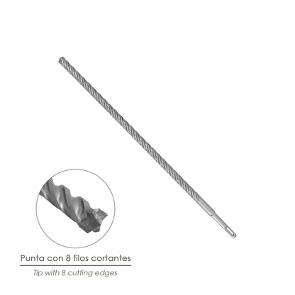 Broca Sds Plus 8 Filos Cortantes Especial Para Hormigon Armado Ø 14 x 450 mm. Broca Paredes, Broca Cimientos, Broca Muros