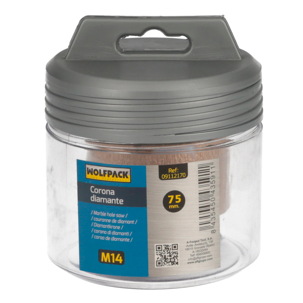 Corona Diamante Para Amoladora Ø 75 mm. Conexión Rosca M14. Corte Seco