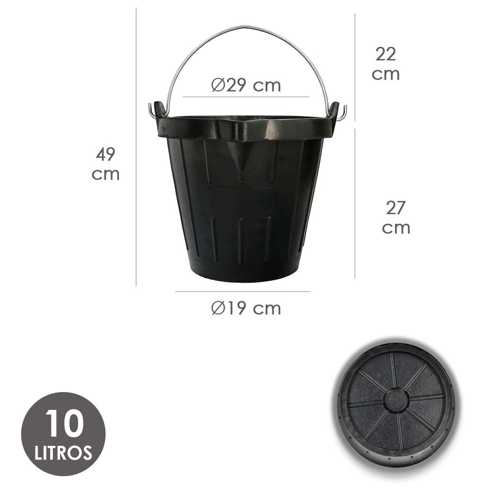 Cubo Obra Industrial Goma 10 Litros Con Pico Vertedor. Base y Laterales Reforzado. Espesor 1 cm. Espuerta Obra, Cubo Goma Obra