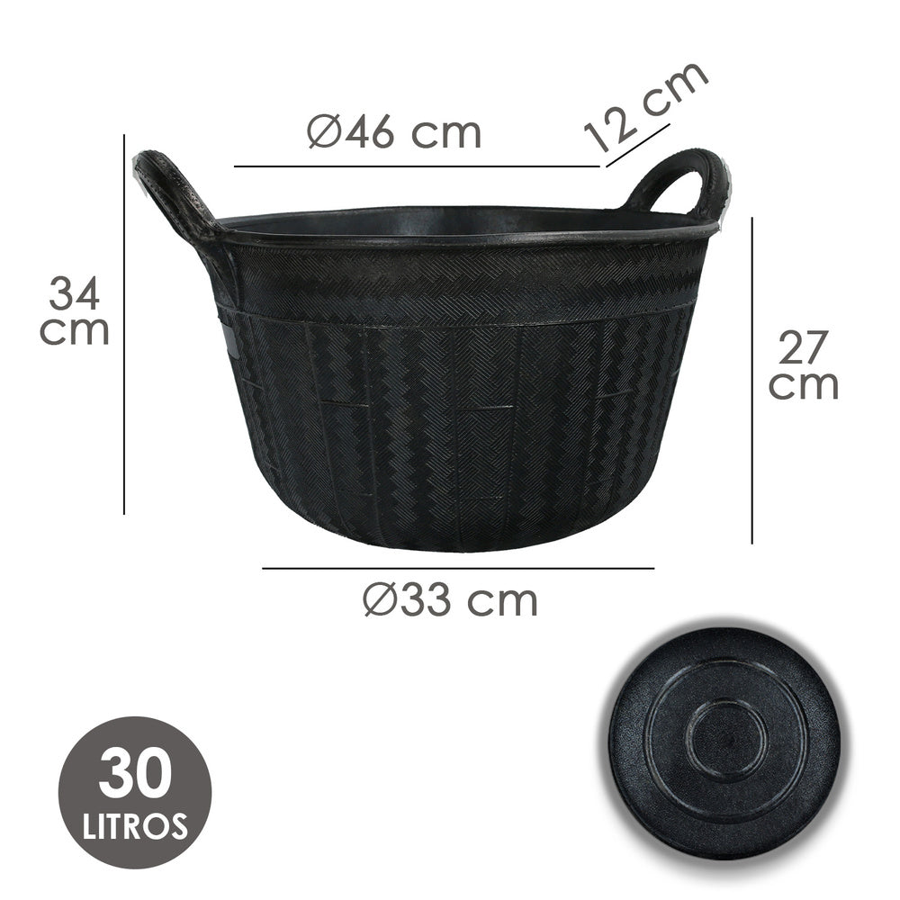 Espuerta Goma Carbonera 30 Litros Con Asas Base y Laterales Reforzado. Espesor 1 cm. Espuerta Obra, Cubo Goma Obra