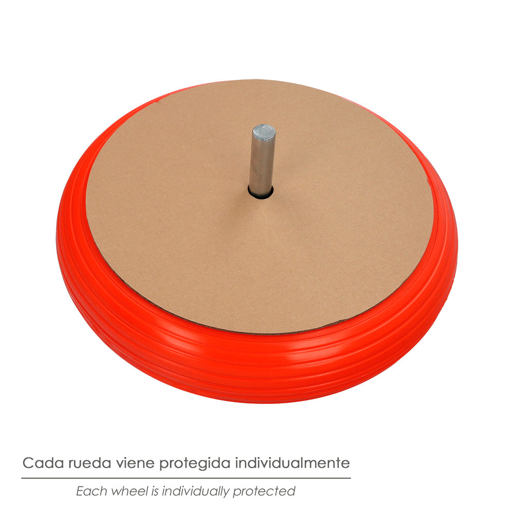 Rueda Carretilla Obra / Jardin Maciza Llanta Acero "Plus" Naranja Impinchable, Para Eje Ø 19 mm Rueda Ø 35 cm