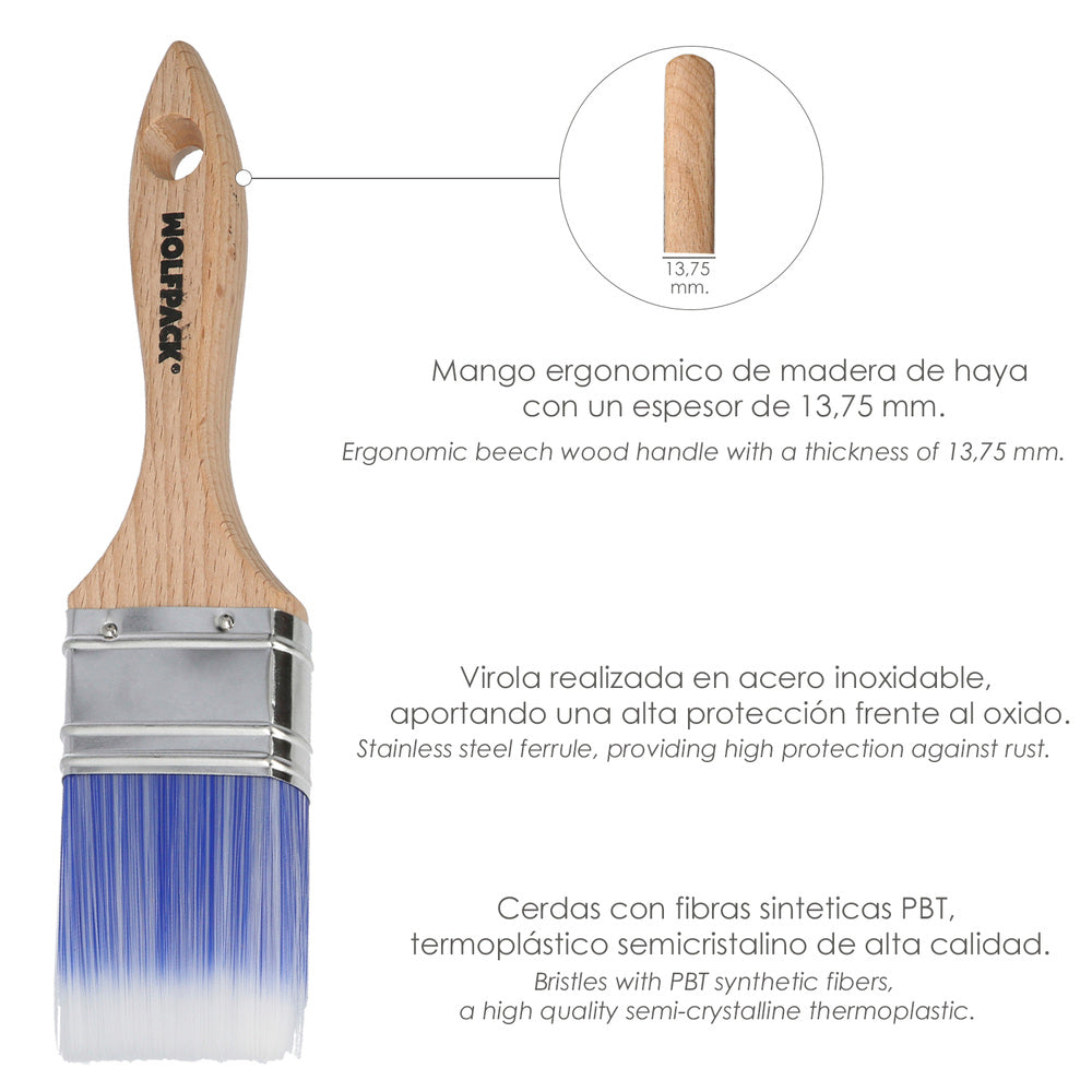 Paletina Profesional Plus Ancho 70 mm. Cerdas Sintenticas PBT, Mango Madera Haya Ergonomico, Brocha Pintor, Pincel Pintura